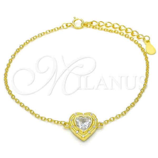 Pulsera Elegante 03.336.0036.2.07 Plata Rodinada, Diseño de Corazón, con Zirconia Cubica Blanca, Pulido, Tono Dorado (Grosor 01 MM, 7 Pulgadas de Largo)