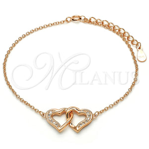 Pulsera Elegante 03.336.0025.1.07 Plata Rodinada, Diseño de Corazón, con Micro Pave Blanca, Pulido, Tono Rosado (Grosor 01 MM, 7 Pulgadas de Largo)