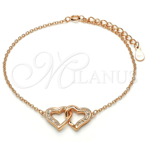 Pulsera Elegante 03.336.0025.1.07 Plata Rodinada, Diseño de Corazón, con Micro Pave Blanca, Pulido, Tono Rosado (Grosor 01 MM, 7 Pulgadas de Largo)