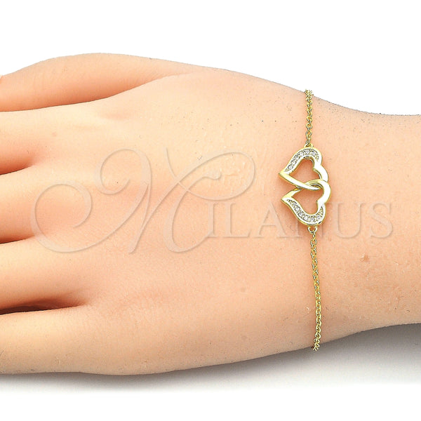 Pulsera Elegante 03.336.0025.2.07 Plata Rodinada, Diseño de Corazón, con Micro Pave Blanca, Pulido, Tono Dorado (Grosor 01 MM, 7 Pulgadas de Largo)