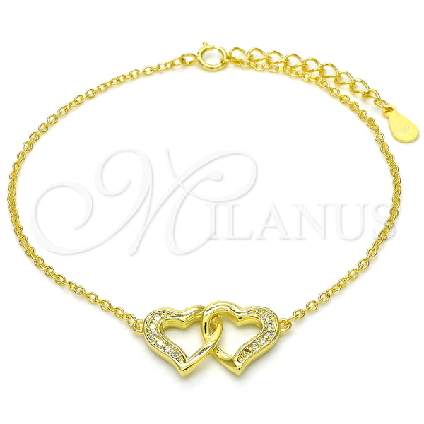 Pulsera Elegante 03.336.0025.2.07 Plata Rodinada, Diseño de Corazón, con Micro Pave Blanca, Pulido, Tono Dorado (Grosor 01 MM, 7 Pulgadas de Largo)