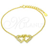 Pulsera Elegante 03.336.0025.2.07 Plata Rodinada, Diseño de Corazón, con Micro Pave Blanca, Pulido, Tono Dorado (Grosor 01 MM, 7 Pulgadas de Largo)