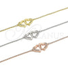Pulsera Elegante 03.336.0025.2.07 Plata Rodinada, Diseño de Corazón, con Micro Pave Blanca, Pulido, Tono Dorado (Grosor 01 MM, 7 Pulgadas de Largo)