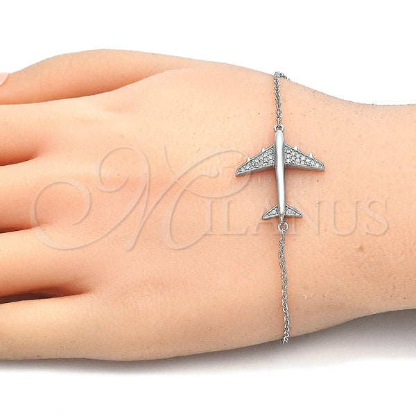 Pulsera Elegante 03.336.0037.07 Plata Rodinada, con Zirconia Cubica Blanca, Pulido, Rodinado (Grosor 01 MM, 7 Pulgadas de Largo)
