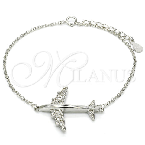 Pulsera Elegante 03.336.0037.07 Plata Rodinada, con Zirconia Cubica Blanca, Pulido, Rodinado (Grosor 01 MM, 7 Pulgadas de Largo)