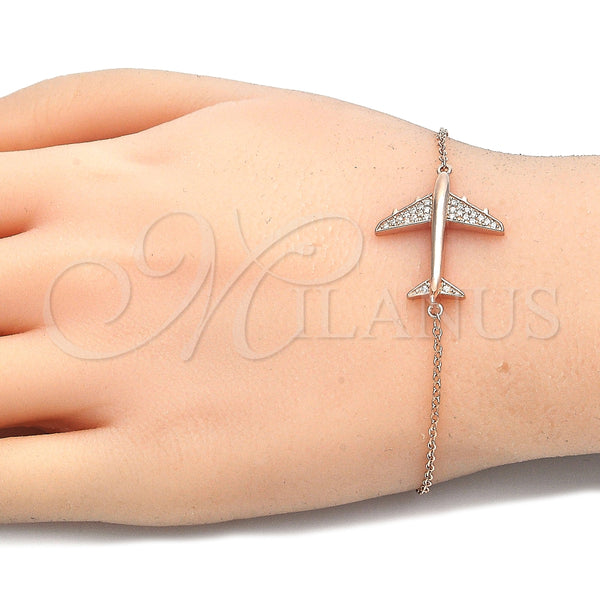 Pulsera Elegante 03.336.0037.1.07 Plata Rodinada, con Zirconia Cubica Blanca, Pulido, Tono Rosado (Grosor 01 MM, 7 Pulgadas de Largo)