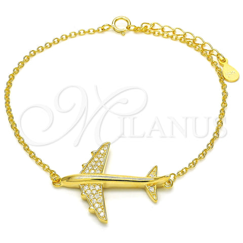 Pulsera Elegante 03.336.0037.2.07 Plata Rodinada, con Zirconia Cubica Blanca, Pulido, Tono Dorado (Grosor 01 MM, 7 Pulgadas de Largo)