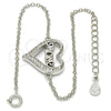Pulsera Elegante 03.336.0038.07 Plata Rodinada, Diseño de Mama y Corazón, con Zirconia Cubica Blanca, Pulido, Rodinado (Grosor 01 MM, 7 Pulgadas de Largo)