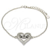Pulsera Elegante 03.336.0038.07 Plata Rodinada, Diseño de Mama y Corazón, con Zirconia Cubica Blanca, Pulido, Rodinado (Grosor 01 MM, 7 Pulgadas de Largo)