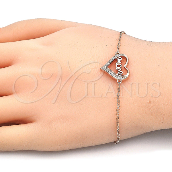 Pulsera Elegante 03.336.0038.1.07 Plata Rodinada, Diseño de Corazón y Mama, con Zirconia Cubica Blanca, Pulido, Tono Rosado (Grosor 01 MM, 7 Pulgadas de Largo)