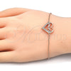 Pulsera Elegante 03.336.0038.1.07 Plata Rodinada, Diseño de Corazón y Mama, con Zirconia Cubica Blanca, Pulido, Tono Rosado (Grosor 01 MM, 7 Pulgadas de Largo)