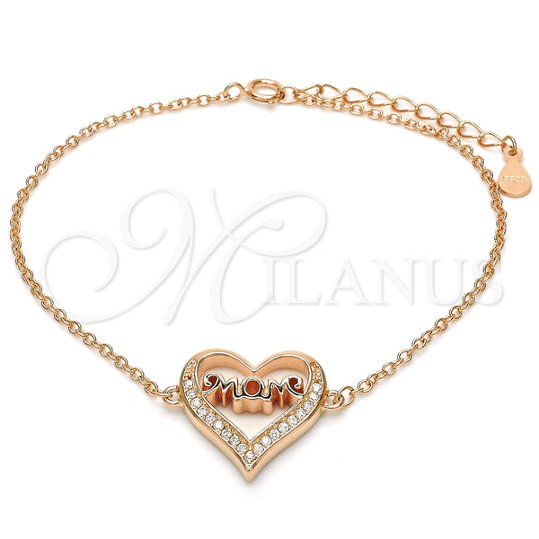 Pulsera Elegante 03.336.0038.1.07 Plata Rodinada, Diseño de Corazón y Mama, con Zirconia Cubica Blanca, Pulido, Tono Rosado (Grosor 01 MM, 7 Pulgadas de Largo)