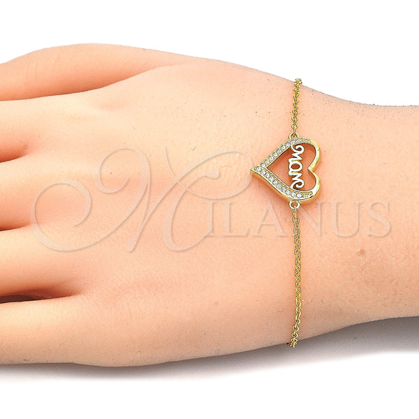 Pulsera Elegante 03.336.0038.2.07 Plata Rodinada, Diseño de Corazón y Mama, con Zirconia Cubica Blanca, Pulido, Tono Dorado (Grosor 01 MM, 7 Pulgadas de Largo)