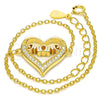 Pulsera Elegante 03.336.0038.2.07 Plata Rodinada, Diseño de Corazón y Mama, con Zirconia Cubica Blanca, Pulido, Tono Dorado (Grosor 01 MM, 7 Pulgadas de Largo)