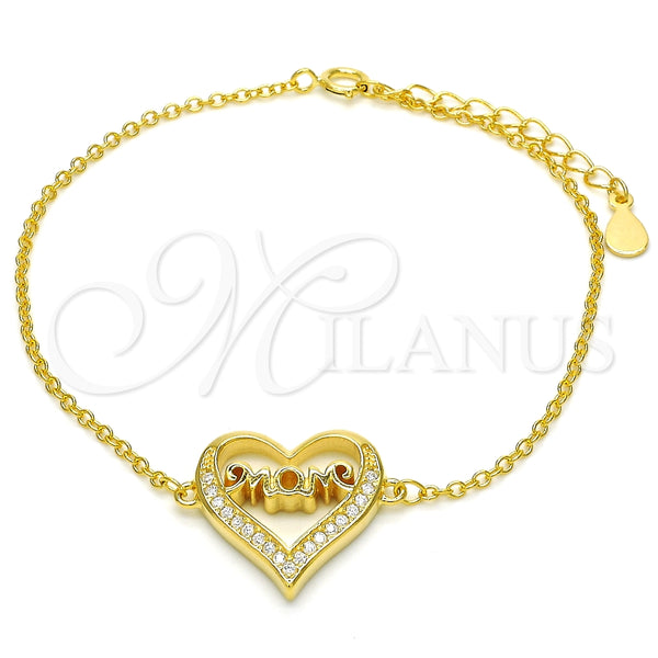 Pulsera Elegante 03.336.0038.2.07 Plata Rodinada, Diseño de Corazón y Mama, con Zirconia Cubica Blanca, Pulido, Tono Dorado (Grosor 01 MM, 7 Pulgadas de Largo)