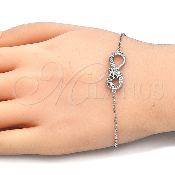 Pulsera Elegante 03.336.0039.07 Plata Rodinada, Diseño de Infinito y Amor, con Zirconia Cubica Blanca, Pulido, Rodinado (Grosor 01 MM, 7 Pulgadas de Largo)