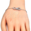 Pulsera Elegante 03.336.0039.07 Plata Rodinada, Diseño de Infinito y Amor, con Zirconia Cubica Blanca, Pulido, Rodinado (Grosor 01 MM, 7 Pulgadas de Largo)