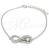 Pulsera Elegante 03.336.0039.07 Plata Rodinada, Diseño de Infinito y Amor, con Zirconia Cubica Blanca, Pulido, Rodinado (Grosor 01 MM, 7 Pulgadas de Largo)