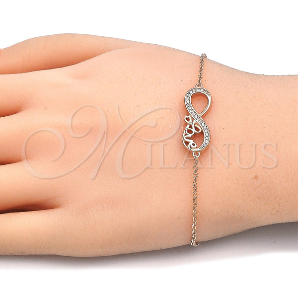 Pulsera Elegante 03.336.0039.1.07 Plata Rodinada, Diseño de Infinito y Amor, con Zirconia Cubica Blanca, Pulido, Tono Rosado (Grosor 02 MM, 7 Pulgadas de Largo)