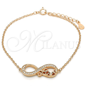 Pulsera Elegante 03.336.0039.1.07 Plata Rodinada, Diseño de Infinito y Amor, con Zirconia Cubica Blanca, Pulido, Tono Rosado (Grosor 02 MM, 7 Pulgadas de Largo)