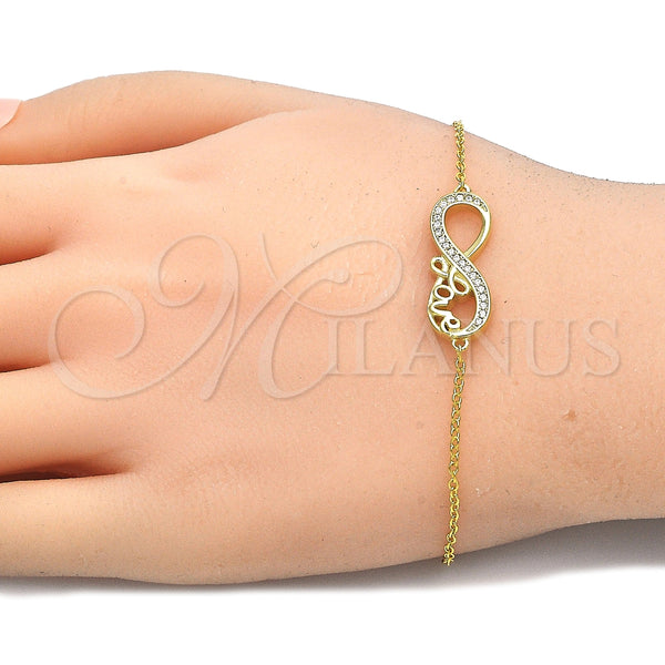 Pulsera Elegante 03.336.0039.2.07 Plata Rodinada, Diseño de Infinito y Amor, con Zirconia Cubica Blanca, Pulido, Tono Dorado (Grosor 01 MM, 7 Pulgadas de Largo)