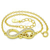 Pulsera Elegante 03.336.0039.2.07 Plata Rodinada, Diseño de Infinito y Amor, con Zirconia Cubica Blanca, Pulido, Tono Dorado (Grosor 01 MM, 7 Pulgadas de Largo)