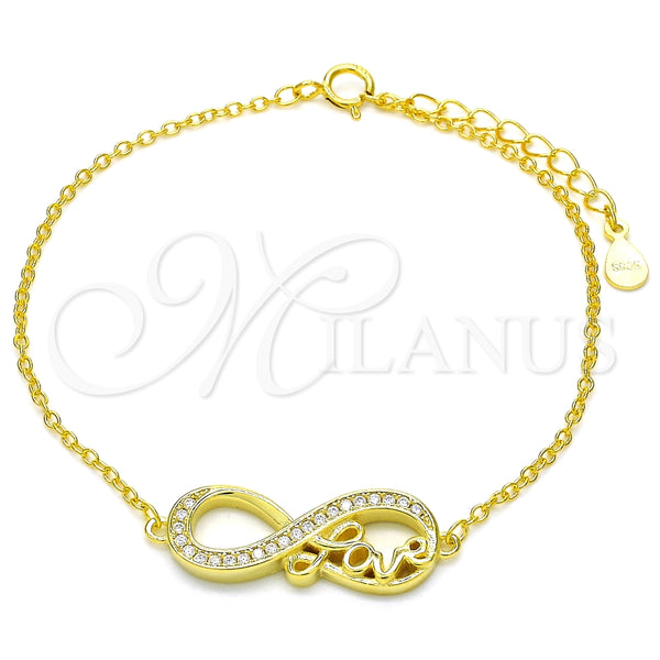 Pulsera Elegante 03.336.0039.2.07 Plata Rodinada, Diseño de Infinito y Amor, con Zirconia Cubica Blanca, Pulido, Tono Dorado (Grosor 01 MM, 7 Pulgadas de Largo)