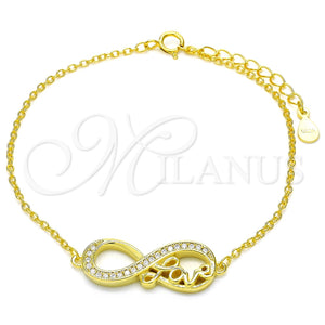 Pulsera Elegante 03.336.0039.2.07 Plata Rodinada, Diseño de Infinito y Amor, con Zirconia Cubica Blanca, Pulido, Tono Dorado (Grosor 01 MM, 7 Pulgadas de Largo)