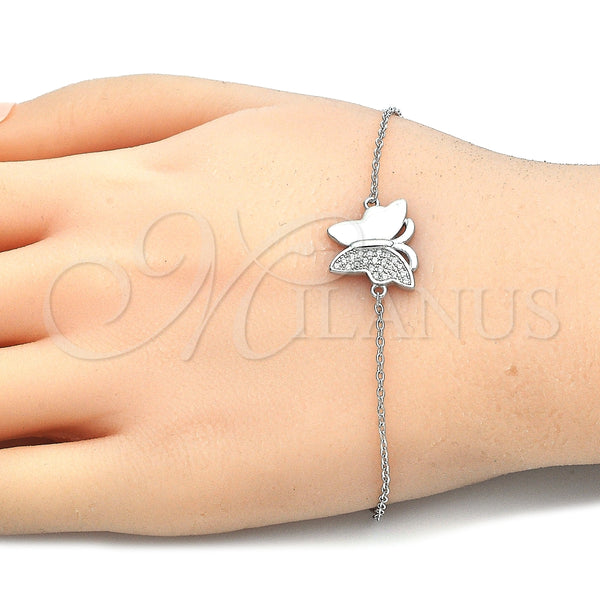 Pulsera Elegante 03.336.0040.07 Plata Rodinada, Diseño de Mariposa, con Micro Pave Blanca, Pulido, Rodinado (Grosor 01 MM, 7 Pulgadas de Largo)