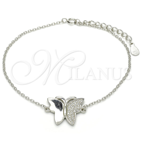 Pulsera Elegante 03.336.0040.07 Plata Rodinada, Diseño de Mariposa, con Micro Pave Blanca, Pulido, Rodinado (Grosor 01 MM, 7 Pulgadas de Largo)