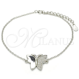 Pulsera Elegante 03.336.0040.07 Plata Rodinada, Diseño de Mariposa, con Micro Pave Blanca, Pulido, Rodinado (Grosor 01 MM, 7 Pulgadas de Largo)