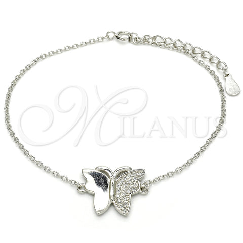 Pulsera Elegante 03.336.0040.07 Plata Rodinada, Diseño de Mariposa, con Micro Pave Blanca, Pulido, Rodinado (Grosor 01 MM, 7 Pulgadas de Largo)
