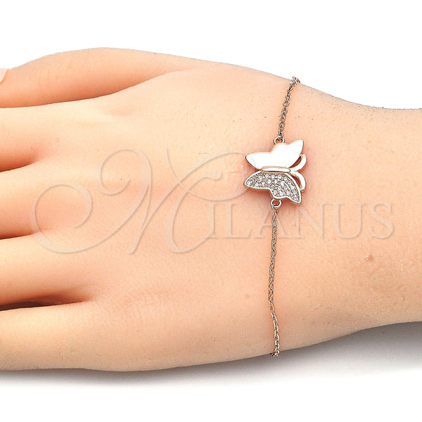 Pulsera Elegante 03.336.0040.1.07 Plata Rodinada, Diseño de Mariposa, con Micro Pave Blanca, Pulido, Tono Rosado (Grosor 01 MM, 7 Pulgadas de Largo)