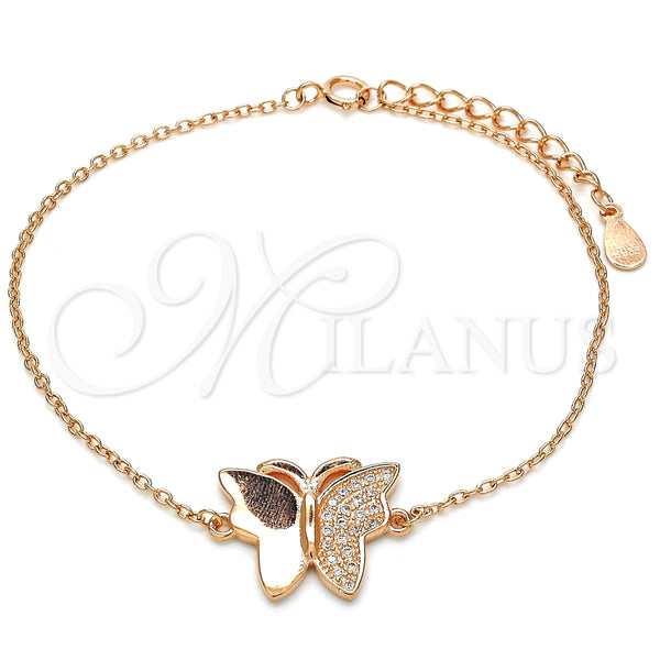 Pulsera Elegante 03.336.0040.1.07 Plata Rodinada, Diseño de Mariposa, con Micro Pave Blanca, Pulido, Tono Rosado (Grosor 01 MM, 7 Pulgadas de Largo)