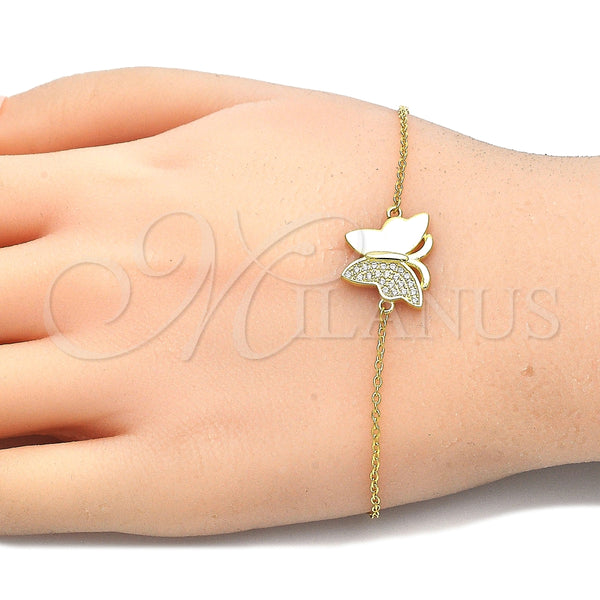 Pulsera Elegante 03.336.0040.2.07 Plata Rodinada, Diseño de Mariposa, con Micro Pave Blanca, Pulido, Tono Dorado (Grosor 01 MM, 7 Pulgadas de Largo)