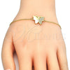 Pulsera Elegante 03.336.0040.2.07 Plata Rodinada, Diseño de Mariposa, con Micro Pave Blanca, Pulido, Tono Dorado (Grosor 01 MM, 7 Pulgadas de Largo)