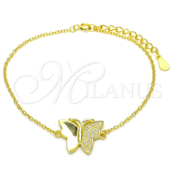 Pulsera Elegante 03.336.0040.2.07 Plata Rodinada, Diseño de Mariposa, con Micro Pave Blanca, Pulido, Tono Dorado (Grosor 01 MM, 7 Pulgadas de Largo)