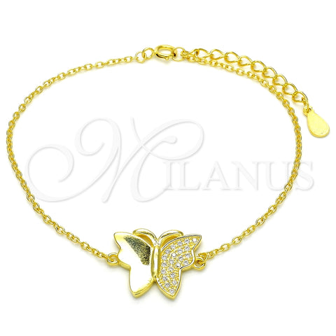 Pulsera Elegante 03.336.0040.2.07 Plata Rodinada, Diseño de Mariposa, con Micro Pave Blanca, Pulido, Tono Dorado (Grosor 01 MM, 7 Pulgadas de Largo)