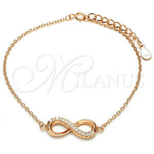 Pulsera Elegante 03.336.0041.1.07 Plata Rodinada, Diseño de Infinito, con Zirconia Cubica Blanca, Pulido, Tono Rosado (Grosor 01 MM, 7 Pulgadas de Largo)