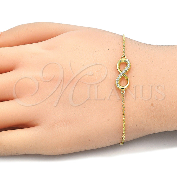 Pulsera Elegante 03.336.0041.2.07 Plata Rodinada, Diseño de Infinito, con Zirconia Cubica Blanca, Pulido, Tono Dorado (Grosor 01 MM, 7 Pulgadas de Largo)
