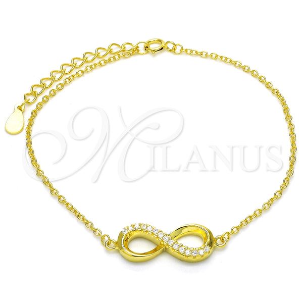 Pulsera Elegante 03.336.0041.2.07 Plata Rodinada, Diseño de Infinito, con Zirconia Cubica Blanca, Pulido, Tono Dorado (Grosor 01 MM, 7 Pulgadas de Largo)