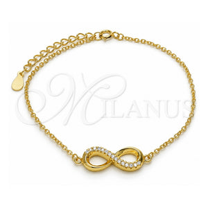 Pulsera Elegante 03.336.0041.2.07 Plata Rodinada, Diseño de Infinito, con Zirconia Cubica Blanca, Pulido, Tono Dorado (Grosor 01 MM, 7 Pulgadas de Largo)