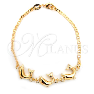 Pulsera Elegante 03.32.0154 Oro Laminado, Diseño de Delfín y Mariner, Pulido, Tono Dorado (04 MM Thickness, 7 Inches Length)