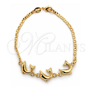 Pulsera Elegante 03.32.0154 Oro Laminado, Diseño de Delfín y Mariner, Pulido, Tono Dorado (Grosor 04 MM, 7 Pulgadas de Largo)
