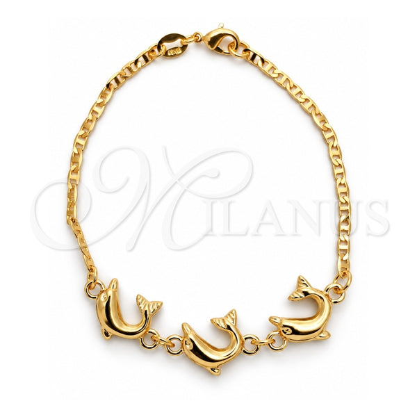 Pulsera Elegante 03.32.0154 Oro Laminado, Diseño de Delfín y Mariner, Pulido, Tono Dorado (Grosor 04 MM, 7 Pulgadas de Largo)
