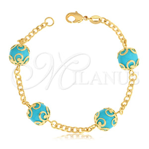 Pulsera Elegante 03.32.0157.1 Oro Laminado, Diseño de Bola y Miami Cubana, con Turquoise Cristal, Pulido, Tono Dorado (04 MM Thickness, 7 Inches Length)