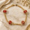 Pulsera Elegante 03.32.0157.2 Oro Laminado, Diseño de Bola y Miami Cubana, con Cristal Granate, Pulido, Tono Dorado (Grosor 04 MM, 7 Pulgadas de Largo)