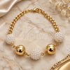 Pulsera Elegante 03.32.0158 Oro Laminado, Diseño de Bola y Miami Cubana, con Perla Blanca, Pulido, Tono Dorado (Grosor 04 MM, 7 Pulgadas de Largo)