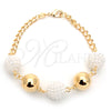 Pulsera Elegante 03.32.0158 Oro Laminado, Diseño de Bola y Miami Cubana, con Blanca Perla, Pulido, Tono Dorado (04 MM Thickness, 7 Inches Length)