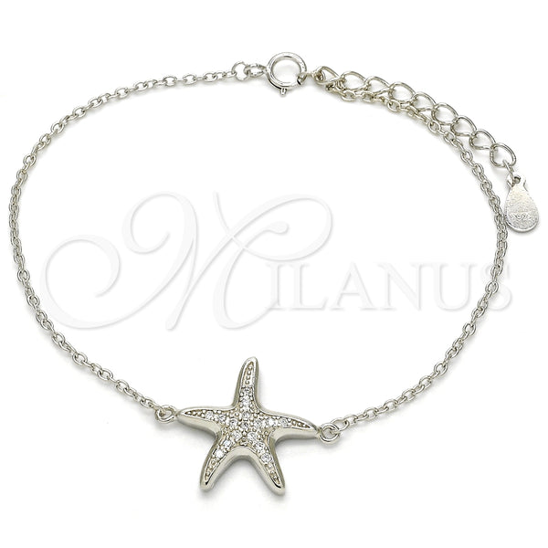 Pulsera Elegante 03.336.0043.07 Plata Rodinada, con Micro Pave Blanca, Pulido, Rodinado (Grosor 01 MM, 7 Pulgadas de Largo)